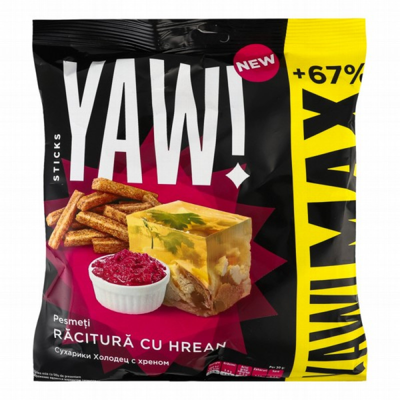 Sausmaizītes YAW MAX Sticks ar galerta mārrutku garšu 85g (30.12.2025) Moldova