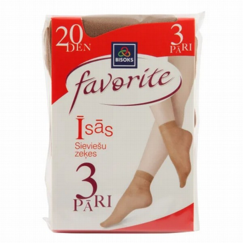 Zeķes kaprona Bisoks sieviešu īsās 20DEN 3 pāri Art.25211 melns/bēšs izmēri 23-25, 27-29