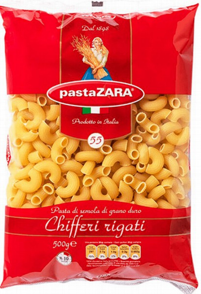 Makaroni Pasta Zara lielie radziņi Nr.55 500g 1/10 (09.08.25) Itālija