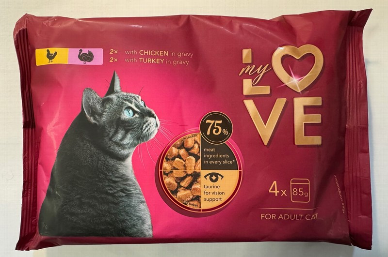 Kaķu konservi My Love ar tītaru un vistas gaļu maigā mērcē  ((4*85g)) 1/13 (26.01.27) LT