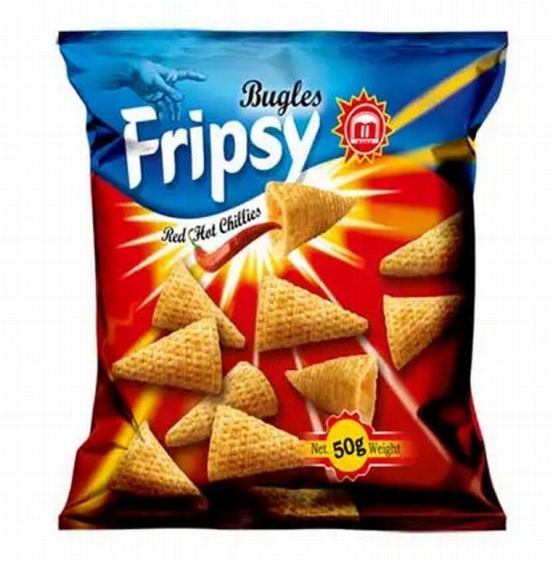 Čipsi FRIPSY Bugles ar sarkano aso čilli 50g 1/25 (19.02.26) Ziemeļmaķedonija