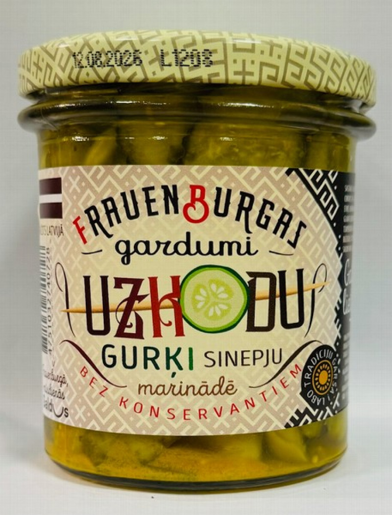 Uzkoda gurķi sinepju marinādē 330g Frauenburgas gardumi 1/8 (29.08.2028) Latvija