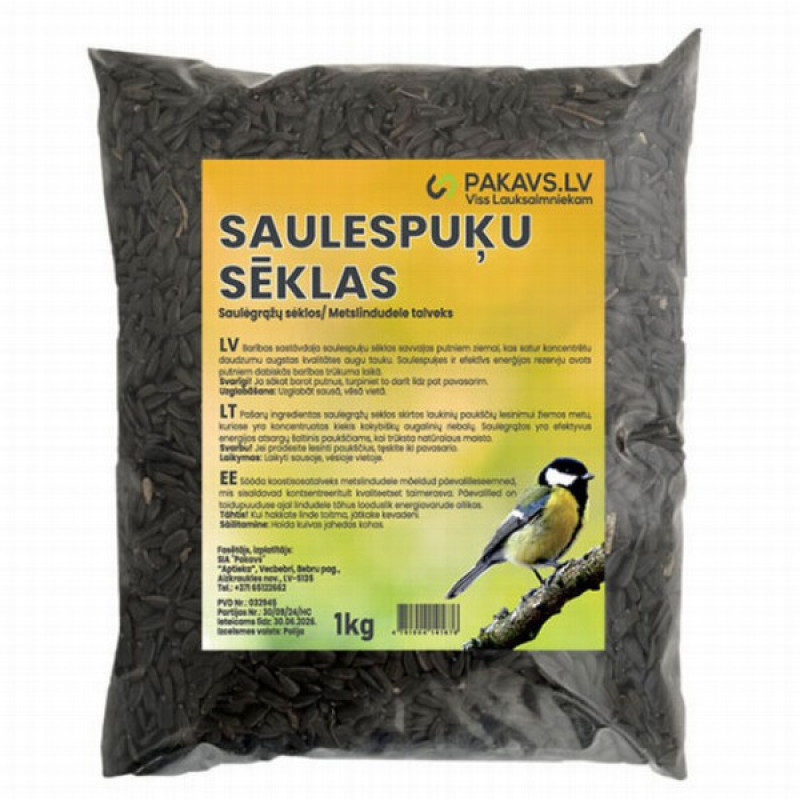 Saulespuķu sēklas melnas putniem mazās 1kg 1/20 (21.07.2026) Polija