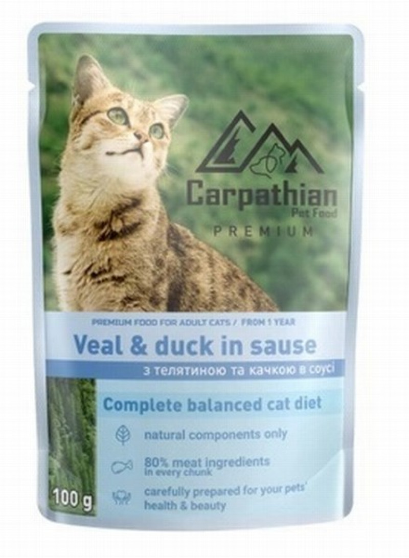 Kaķu konservi Carpathian Pet food ar teļa un pīles gaļu 100g 1/24 (25.10.2026) Ukraina