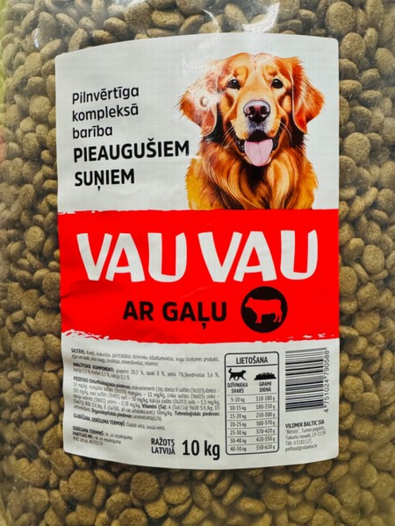 Suņu sausā barība VAU VAU  ar gaļu 10kg(03.03.2026) Latvija
