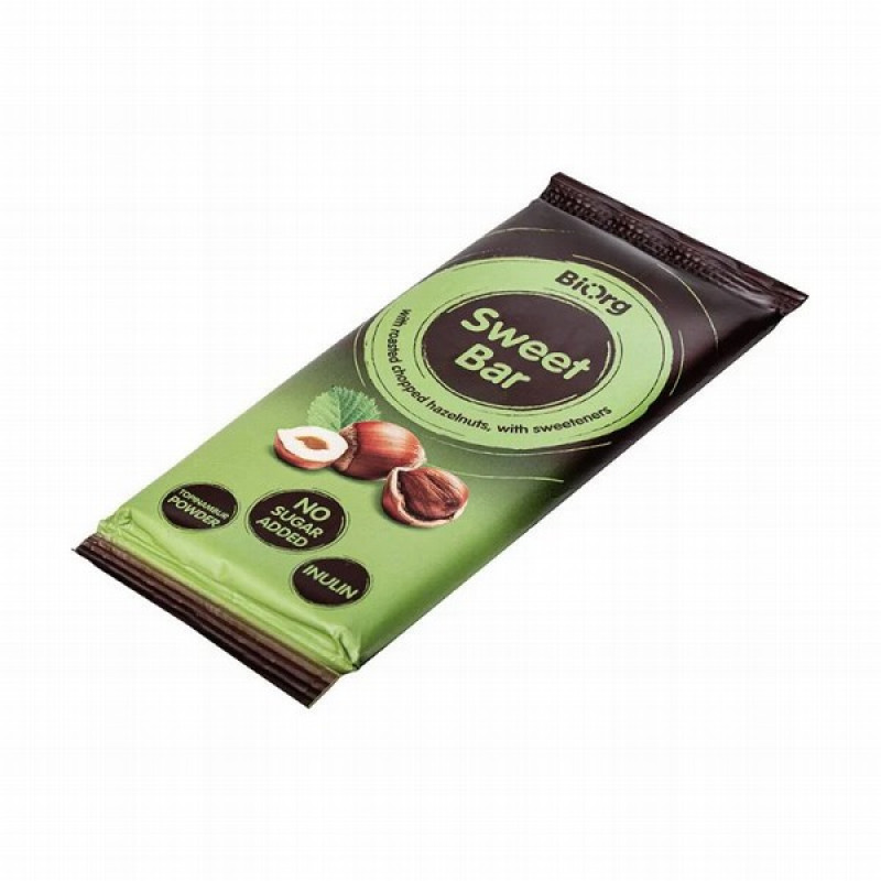 Sokolāde Sweet Bar BEZ CUKURA  drupīnatiem lazdu riekstiem 90g (21.10.2026)