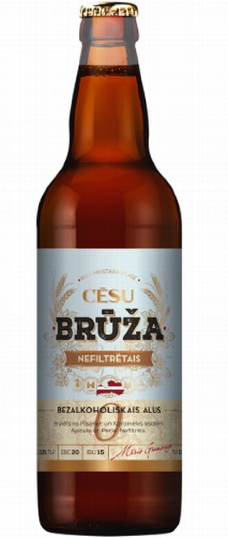 Alus BEZALKOHOLISKAIS Cēsu Brūža nefiltrētais  0% 0.5L (06.05.26)Latvija DEPOZĪTA maksa 0.10 eiro