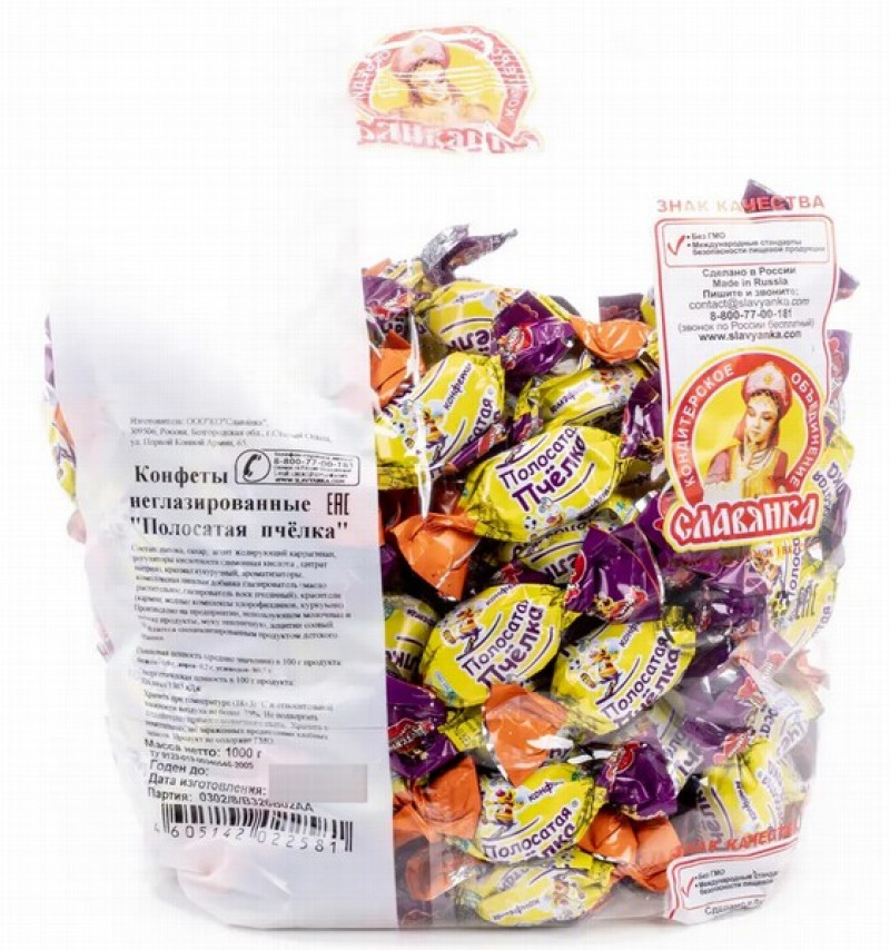 Karameles Polosataja Pčelka 1kg (25.01.2027) KDV (Pārdodas tikai pilnos iepakojumos (1kg)) 