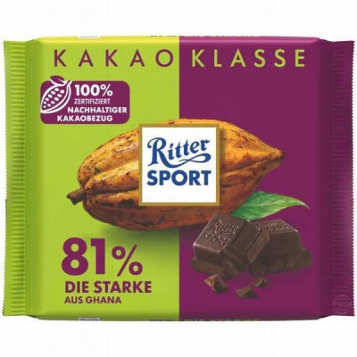 Šokolāde Ritter Sport Extra Intense tumšā šokolāde 81% 100g (04.02.26) Vācija