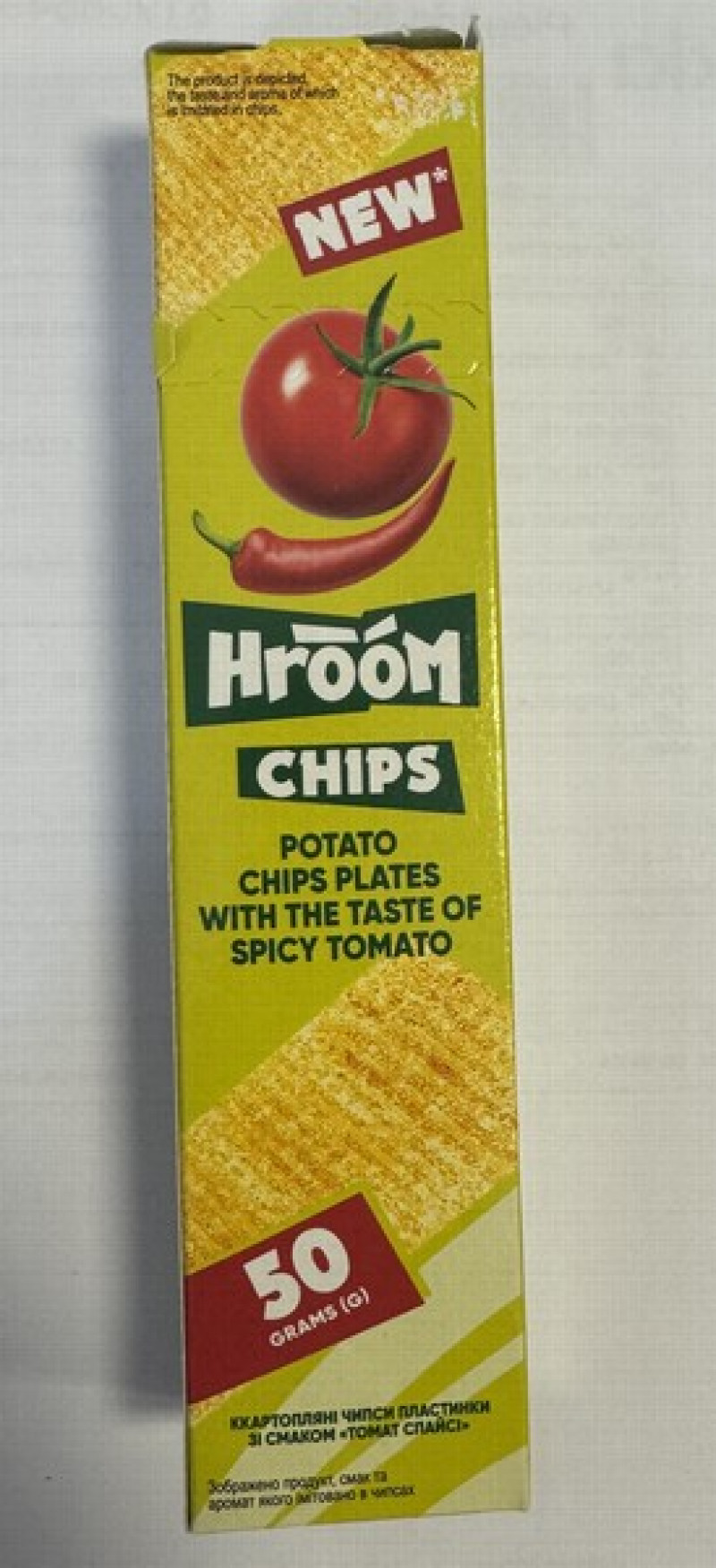 Čipsi Hroom kartupeļu plāksnītes ar tomātu spicy 50g 1/16 (01.03.26) Ukraina