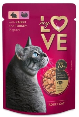 Kaķu konservi My Love ar truša un tītara gaļu maigā mērcē ((4*85g)) 1/13 (10.02.27) LT