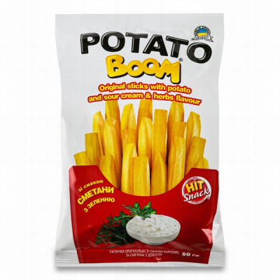Čipsi Potato Boom ar skābā krējuma un zaļumu garšu 50g 1/30 Ukraina(10.02.26)