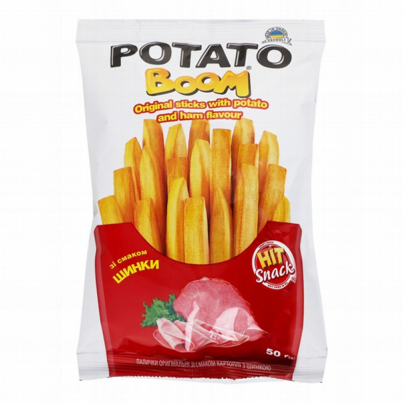 Čipsi Potato Boom ar kartupeļu un šķiņķa garšu 50g 1/30 Ukraina(12.06.26)
