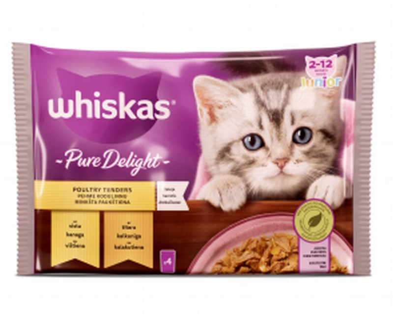 Kaķu konservi Whiskas 4*85g Pure delight Junior mājputnu gaļas izlase(23.07.27)Polija