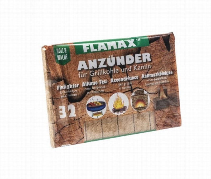 Aizdedzināšanas klucīši  ekoloģiski brūni FLAMAX 32gb 1/12 Vācija