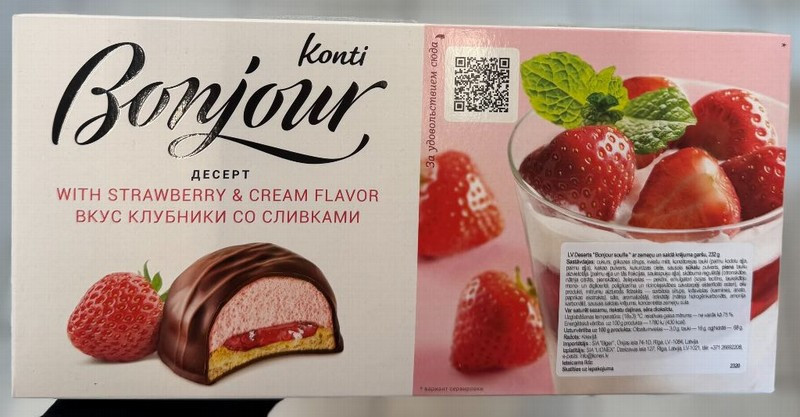 Zefīrs deserts Bonjour zemeņu  ar saldo krēmu 232g(11.06.26)Latvija