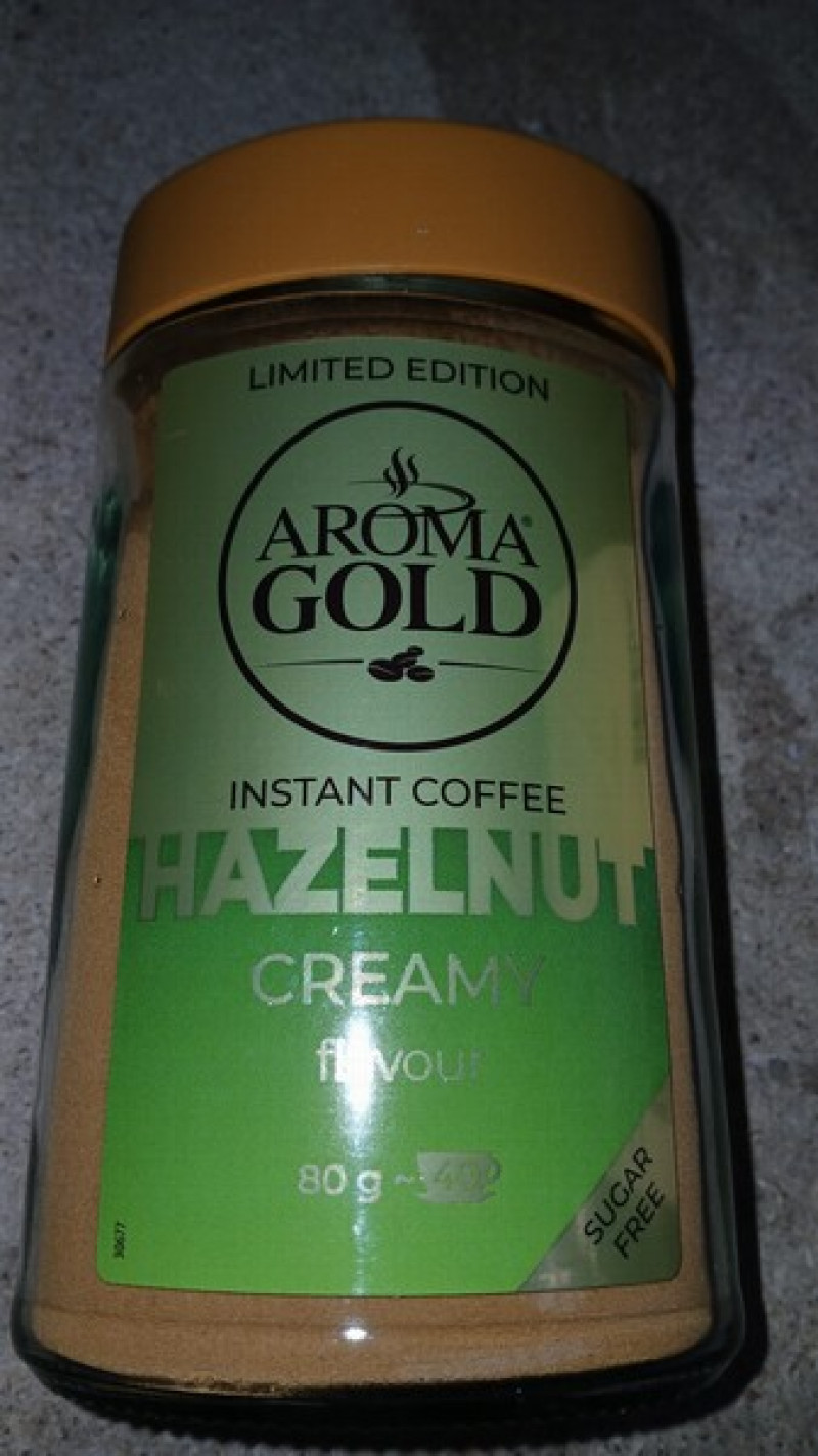 Kafija šķīstošā Aroma Gold Hazelnut 80g 1/12 (09.10.26)Polija