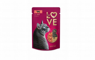 Kaķu konservi My Love pieaugušajiem kaķiem teļa gaļas mērcē 85g (24.10.27) Lietuva