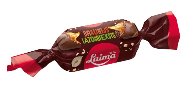 Piena šokolādes konfektes Braunijs ar lazdu riekstiem un karameli 1kg 1/8 (30.05.26) Latvija