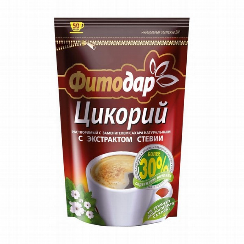 Šķīstošais dabīgo cigoriņu dzēriens ar stevijas ekstraktu "Fitador" 100g  1/12 Krievija(15.03.2027)