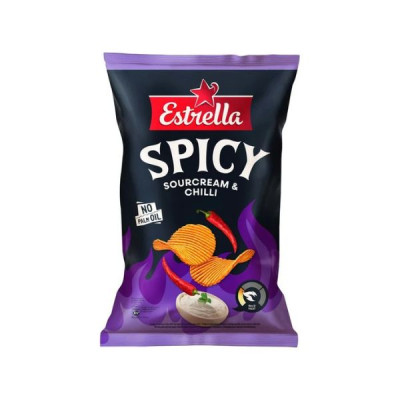 Kartupeļu čipsi Estrella ar skābo krējumu un čili 115g 1/20 (25.08.26) Zviedrija LABA CENA!