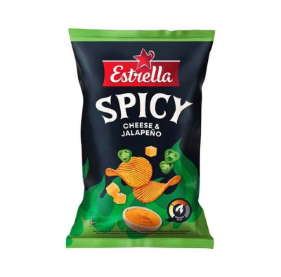 Kartupeļu čipsi Estrella ar siera un halapenjo garšu 115g 1/20 (24.08.26) Zviedrija LABA CENA!