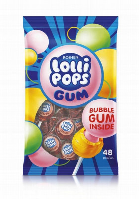Ledenes uz kociņu Roshen Lollipops ar košļ.gum. Cola 0.92kg (48gb) (04.04.2028) Ukraina