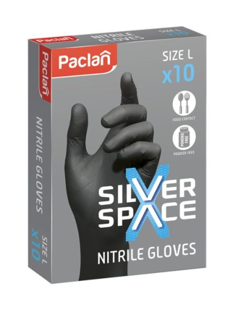 Cimdi Nitrila L (10gab) Silver 50g 1gb=0.143 euro Polija