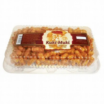 Gardums „Kuki Muki”- kukurūzas nūjiņas iebiezinātā piena- cukura karameles glazūrā 100g (15.08.26) L