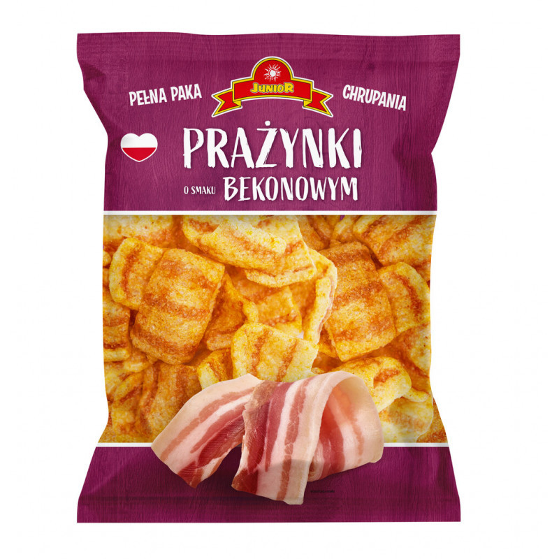 Čipsi Junior kviešu uzkoda ar bekona garšu 120g (24.02.27) Polija