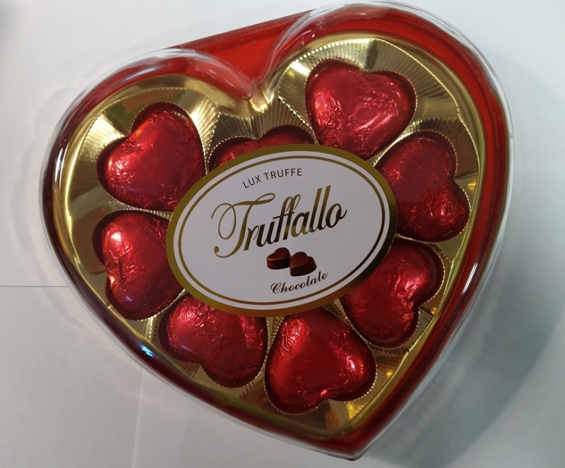 Konfekšu kaste Šokolādes konfektes K-Truffallo Sarkanā Sirds 64g 1/24 (01.02.28)  Ķīna