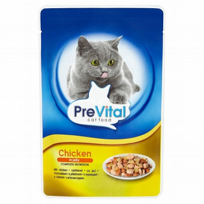 Kaķu konservi Prevital ar vistas gaļu želejā 100g (28.09.27)