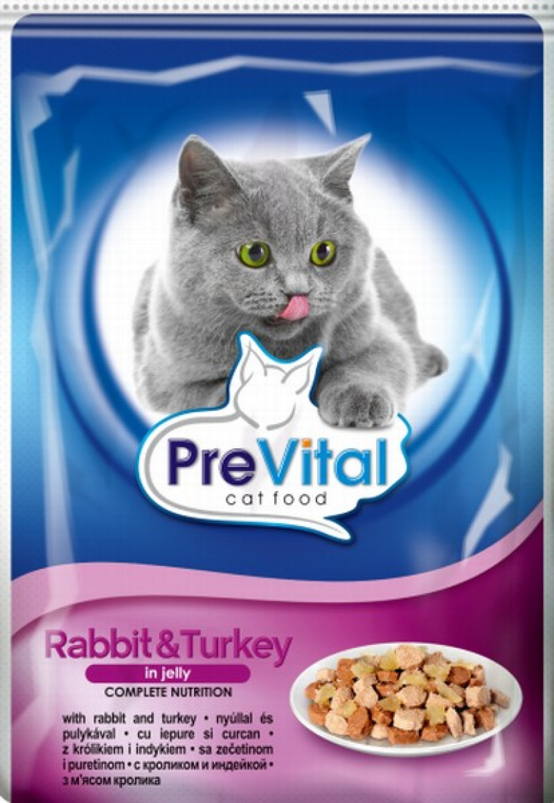 Kaķu konservi Prevital ar truša gaļu un tītaru želejā 100g 