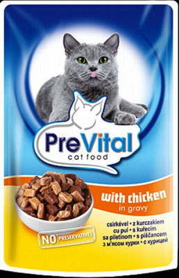 Kaķu konservi Prevital ar vistas gaļu mērcē 100g 