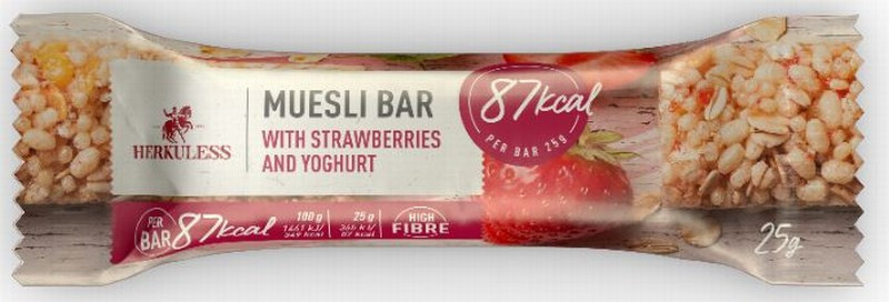 Herkuless Musli Batoniņš ar Zemenēm un jogurtu 25g 1/24 (03.05.27) Latvija