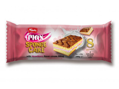Biskvīta kūka MINDY MAX ar zemeņu krēmu (8x25g) 200g (27.11.26) Ukraina