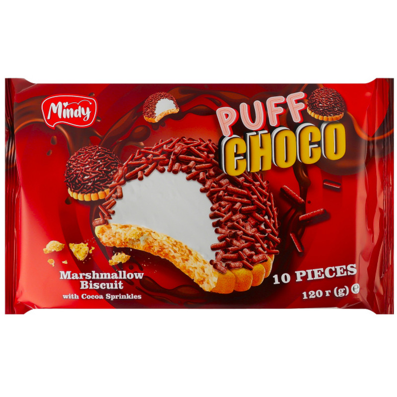 Cepumi Marshmallow PUFF CHOCO ar kakao graudiņiem 120g (27.11.26) Ukraina