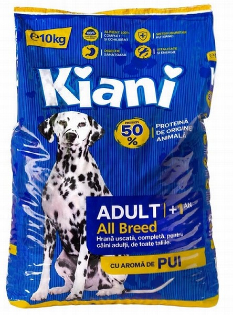 Sausā barība suņiem KIANI Adult+1 ar vistas garšu 10 kg pieaugušiem suņiem (03.06.27)