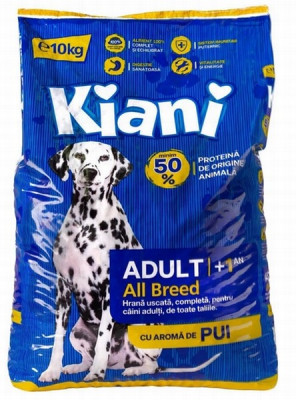 Sausā barība suņiem KIANI Adult+1 ar vistas garšu 10 kg pieaugušiem suņiem (03.06.27)