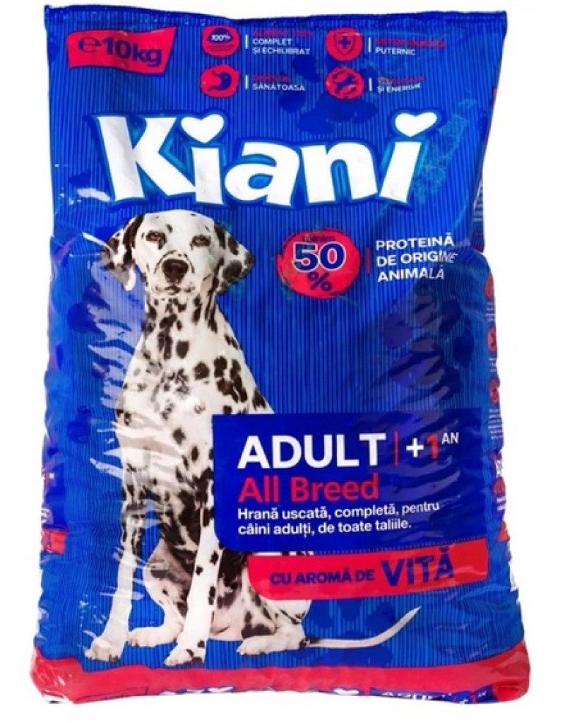 Sausā barība suņiem KIANI Adult+1 ar liellopa garšu 10kg pieaugušiem suņiem (11.03.27)