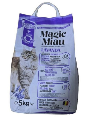 Smiltis kaķu tualetei cementējošas Magic Miau ar lavandas aromātu 5kg (15.06.29)