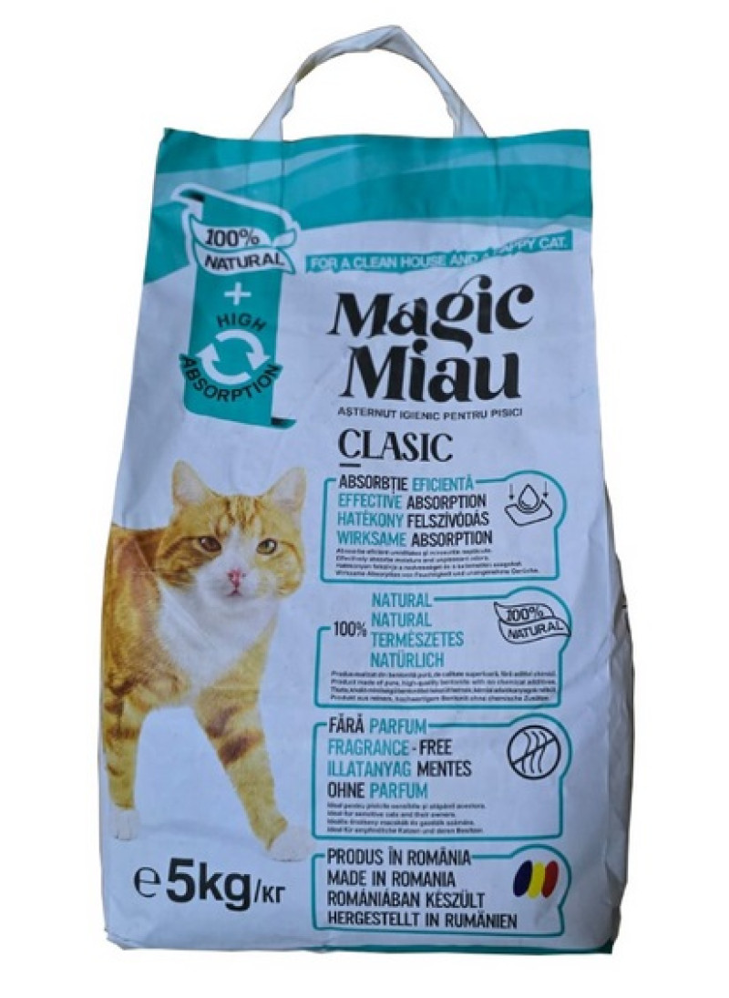 Smiltis kaķu tualetei cementējošas Magic Miau bez smaržas 5 kg (15.06.29)