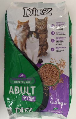 Kaķu sausā barība DIEZ Adult+1 urīnizvades sistēmas veselībai 1 kg (04.06.27) Rumānija