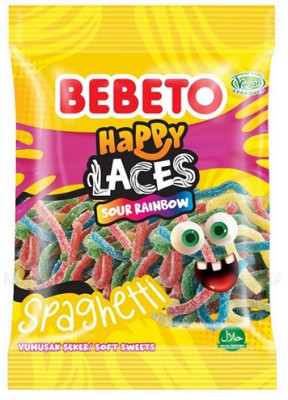 Skābās želejkonfektes Bebeto Spaghetti Rainbow 80g (24.08.26) Turcija