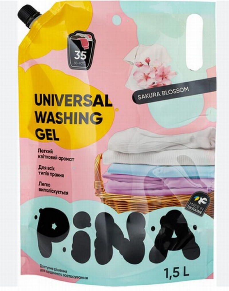 Universāls gēls veļas mazgāšanai PINA ar sakuras ziedu aromātu 1.5L (24.06.28) Ukraina