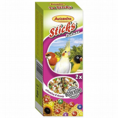 Putnu kociņi lielajiem papagaiļiem ar vitamīniem un medu 2*60g (20.08.27)
