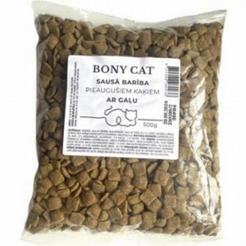 Sausā barība kaķiem Bony Cat ar gaļu 500gr (21.11.27)