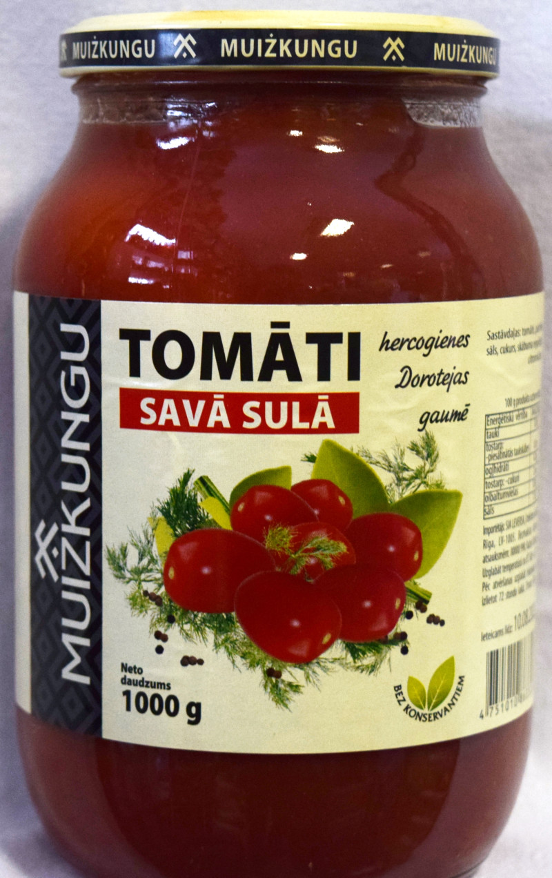 Tomāti MUIŽKUNGU savā sulā 1000ml 1/6 (04.08.29)