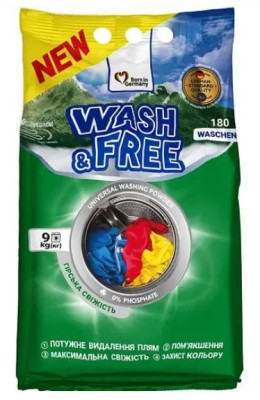 Veļas pulveris Wash&Free Kalnu svaigums 9kg (10.03.29) Ukraina
