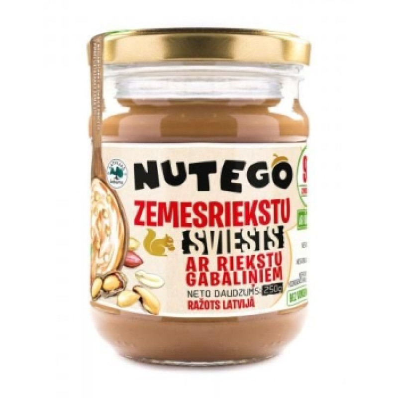 Zemesriekstu sviests ar riekstu gabaliņiem NUTEGO 250g (08.08.27) Latvija